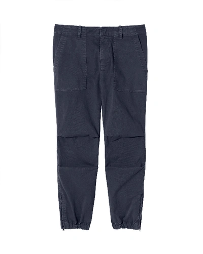 Shop Nili Lotan Cropped French Military Pant In Washed Marine Navy