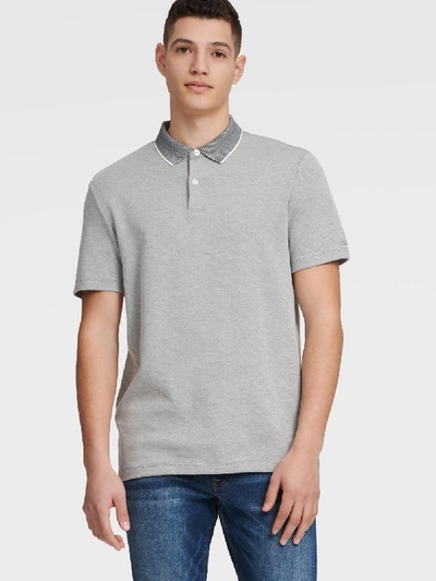 Shop Donna Karan Dkny Men's Pique Polo With Contrast Trim Collar - In Charcoal