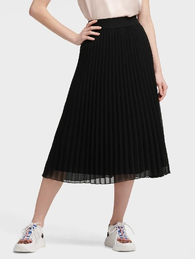 Donna Karan Pull On Pleated Midi Skirt In Black
