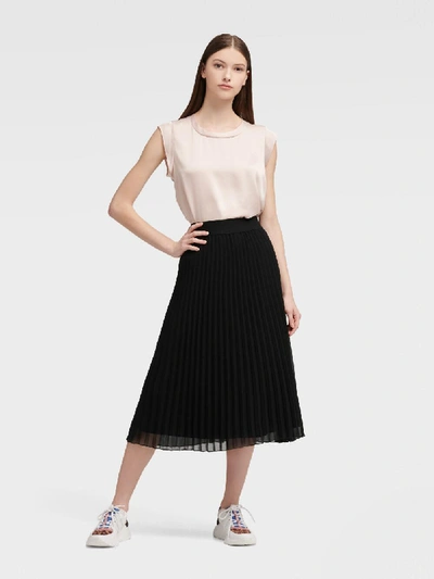 Shop Donna Karan Pull On Pleated Midi Skirt In Black