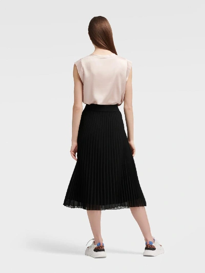 Shop Donna Karan Pull On Pleated Midi Skirt In Black