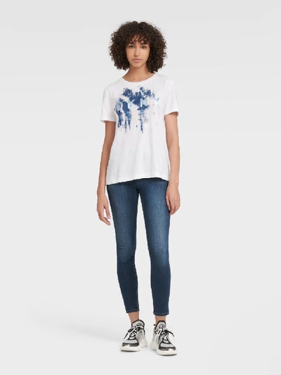 Shop Dkny Women's Paint Splatter Metallic Logo Tee - In White/ink Blue