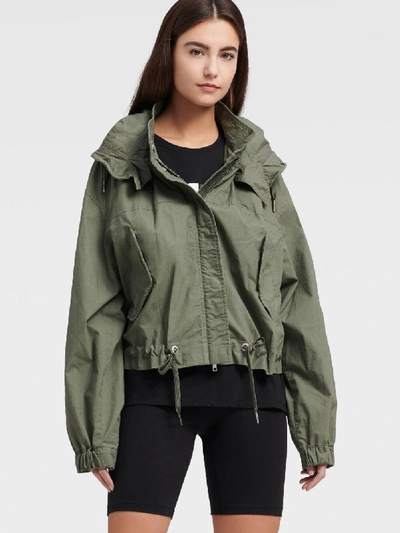 Shop Donna Karan Dkny Women's Cropped Hooded Cargo Jacket - In Army Green