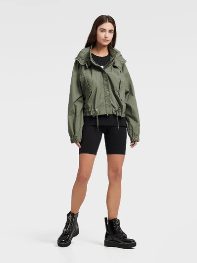 Shop Donna Karan Dkny Women's Cropped Hooded Cargo Jacket - In Army Green