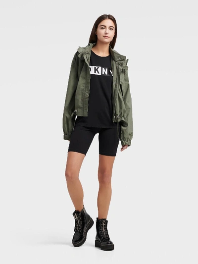 Shop Donna Karan Dkny Women's Cropped Hooded Cargo Jacket - In Army Green