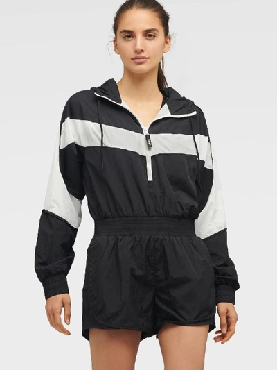 Shop Dkny Women's Colorblocked Hooded Track Romper - In Black