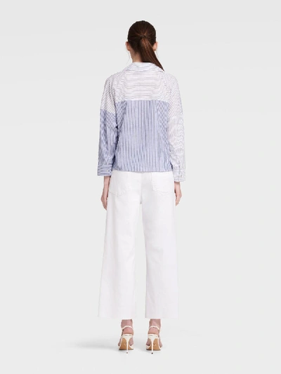 Shop Dkny Women's Contrast Stripe Crossover Top - In Blue/ivory Stripe