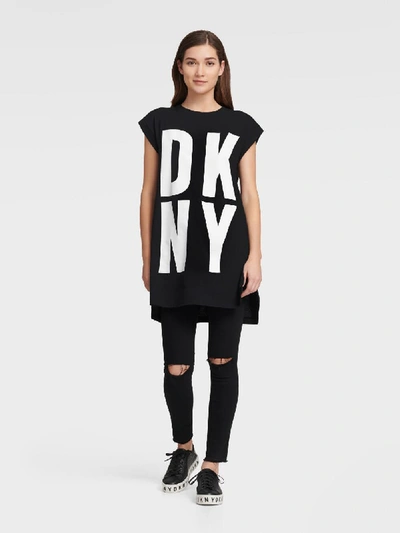 Shop Dkny Women's Exploded Logo Longline Tee - In Black/white