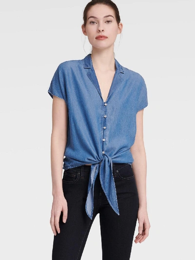 Shop Dkny Women's Chambray Tie-front Blouse - In Indigo Wash