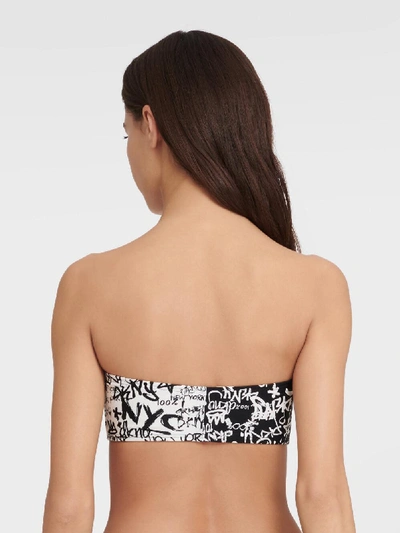 Shop Donna Karan Dkny Women's Print Blocked Bandeau Bikini Top With Removable Strap - In Black