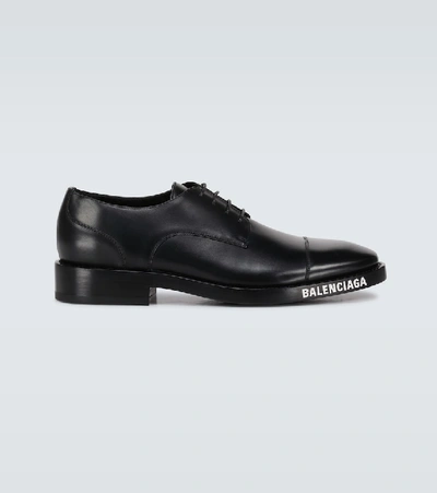 Shop Balenciaga Leather Derby Shoes With Logo In Black