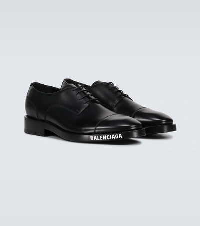 Shop Balenciaga Leather Derby Shoes With Logo In Black