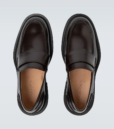 Shop Bottega Veneta Brushed Leather Loafers In Brown