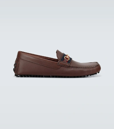 Shop Gucci Ayrton Horsebit Driving Loafers In Brown