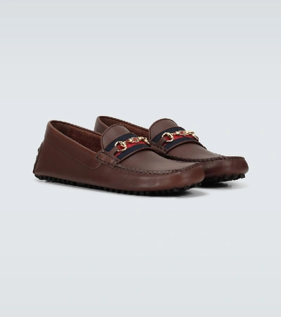 Shop Gucci Ayrton Horsebit Driving Loafers In Brown