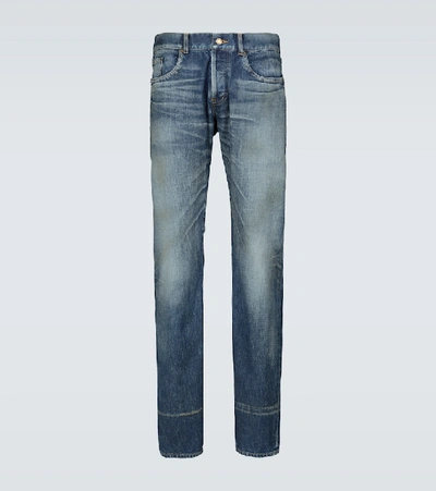 Shop Saint Laurent Slim-fit Washed Denim Jeans In Blue