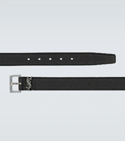 Shop Saint Laurent Slim Grained Leather Belt In Black