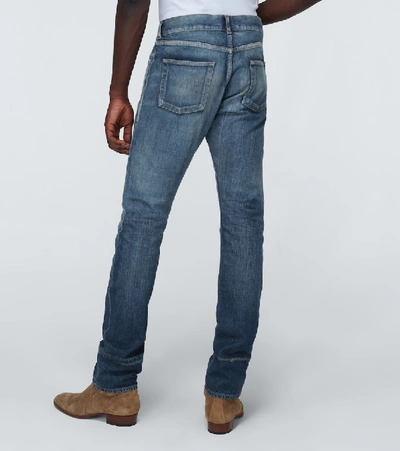 Shop Saint Laurent Slim-fit Washed Denim Jeans In Blue