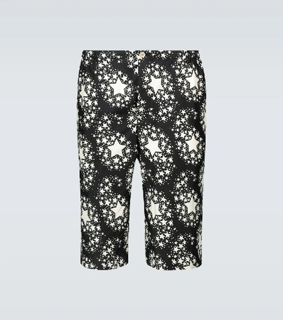 Shop Gucci Star Printed Silk Shorts In Black