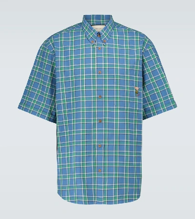 Shop Gucci Short-sleeved Checked Shirt In Blue
