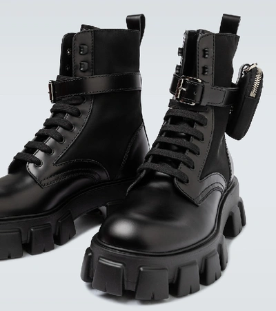 Shop Prada Leather Combat Boots In Black