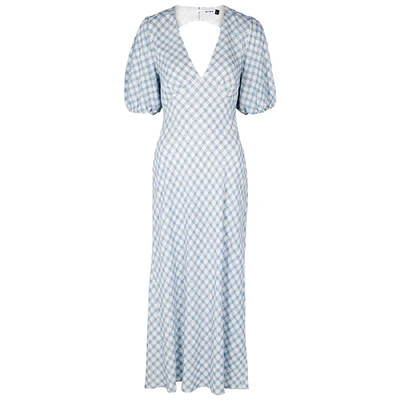 Shop Rixo London Steph Blue Checked Midi Dress