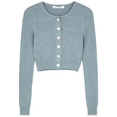 Shop Live The Process Light Blue Cropped Ribbed-knit Cardigan