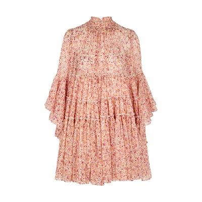 Shop Bytimo Floral-print Tiered Georgette Dress In Pink