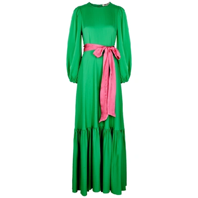 Shop Diane Von Furstenberg Amabel Green Belted Satin Gown