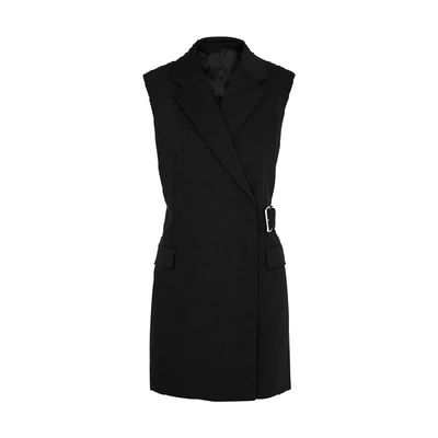 Shop Helmut Lang Black Belted Wool-blend Blazer Dress