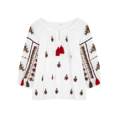 Shop Velvet By Graham & Spencer Nyssa White Embroidered Cotton Blouse In Off White