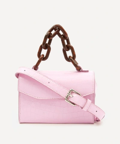 Shop Ganni Croc Leather Belt Bag In Cherry Blossom
