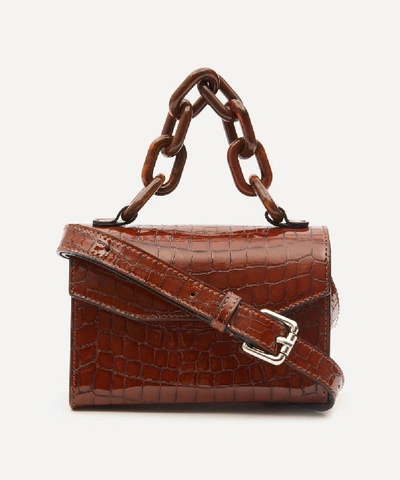 Shop Ganni Croc Leather Belt Bag In Toffee