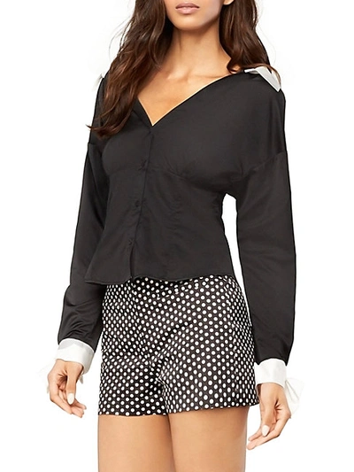 Shop Milly Open-neck Two-tone Shirt In Black White