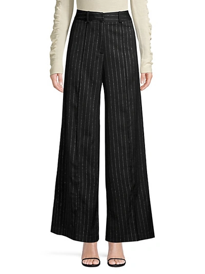 Shop Milly Hayden Stripe Stretch-wool Trousers In Black
