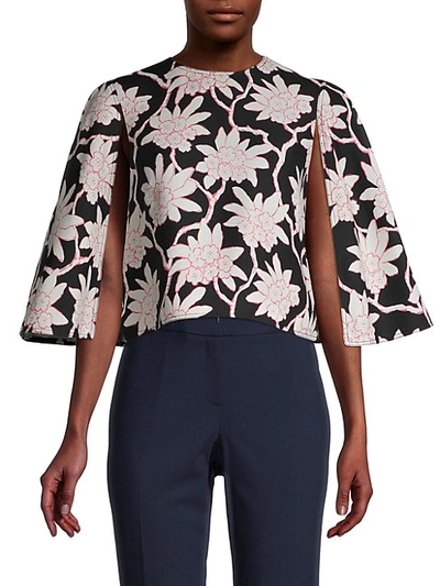Shop Valentino Floral Cape-sleeve Shirt In Nero
