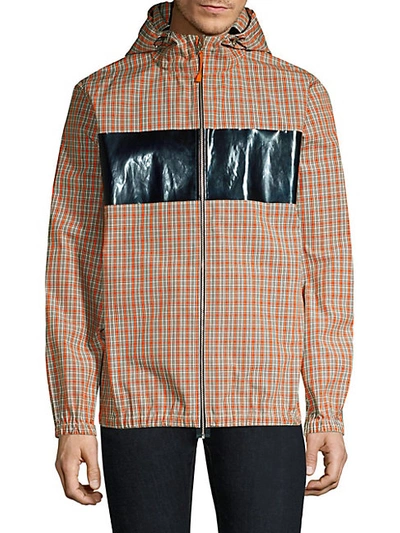 Shop Helmut Lang Plaid Hooded Jacket In Orange Multi
