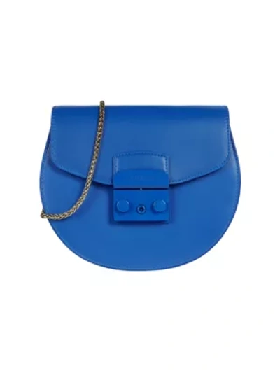 Shop Furla Mini Metropolis Leather Saddle Bag In Bluette