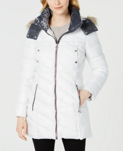 Shop Marc New York Velvet-trim Faux-fur Hooded Puffer Coat In White