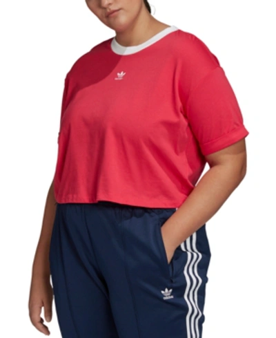 Shop Adidas Originals Plus Size Cotton Cropped Top In Pow Pink