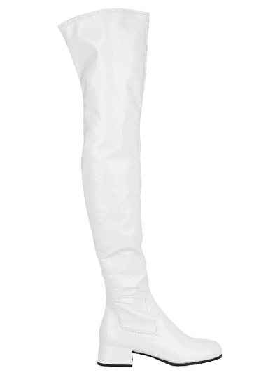 Shop Prada Thigh High Boots In White