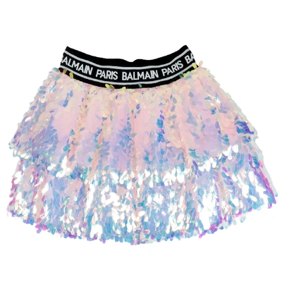 Shop Balmain Full Paillettes Skirt In Pink - Paillettes