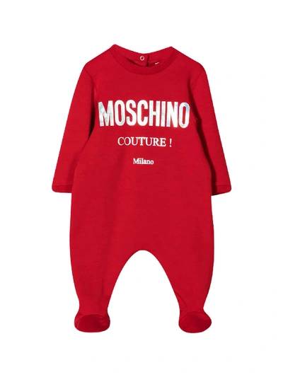 Shop Moschino Red Pajamas With Frontal Logo Press In Rosso