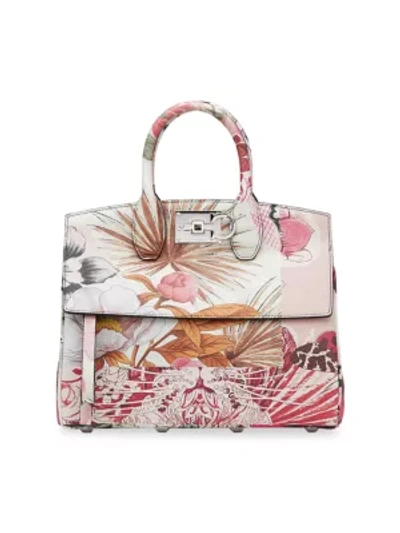 Shop Ferragamo Women's Small Studio Floral Leather Top Handle Bag In White