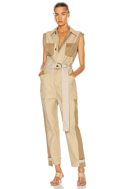 Shop Frame Tonal Blocked Jumpsuit In Khaki Multi