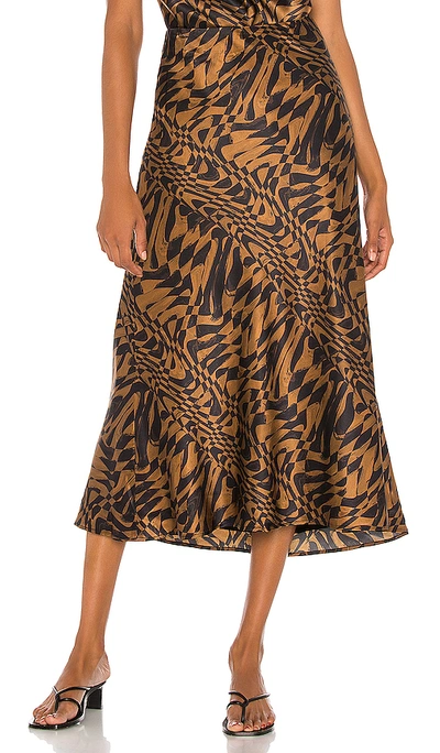 Shop Aiifos Linda Skirt In Black & Brown Geo Wave