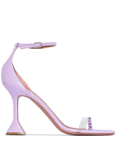 Shop Amina Muaddi Oya 95mm Crystal-embellished Sandals In Purple