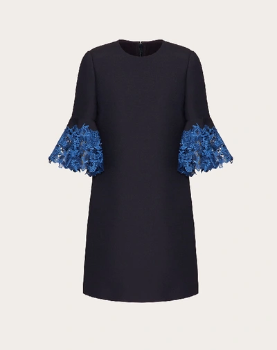 Shop Valentino Crepe Couture And Macramé Inlay Dress In Navy/blue