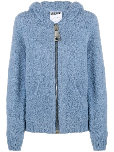 Shop Moschino Fleece Style Hooded Jacket In Blue