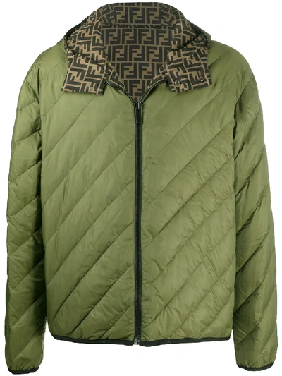 Shop Fendi Reversible Quilted Jacket In Green